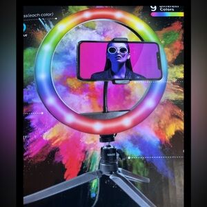 10" Tabletop RGB Selfie Ring Light with Tri-pod, Phone holder NEW vlog Live Chat